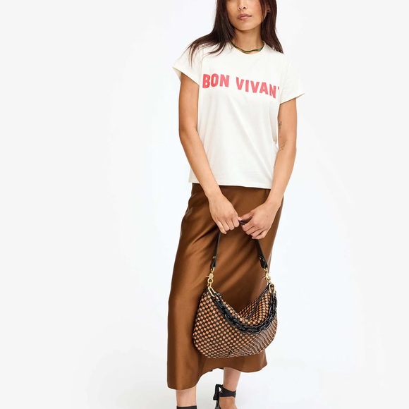 Clare V Moyen Messenger Bag Black and Tan Woven - Picture 6 of 13